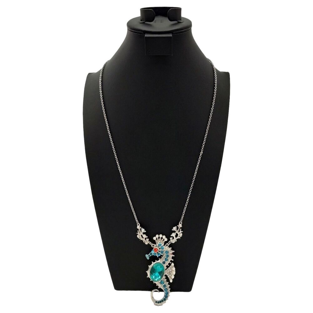 NWT Betsey Johnson Jewelry Large Seahorse Pendant Necklace Crystal Jeweled Crown - Picture 8 of 13